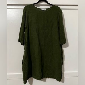 Linenfox forest green tunic dress